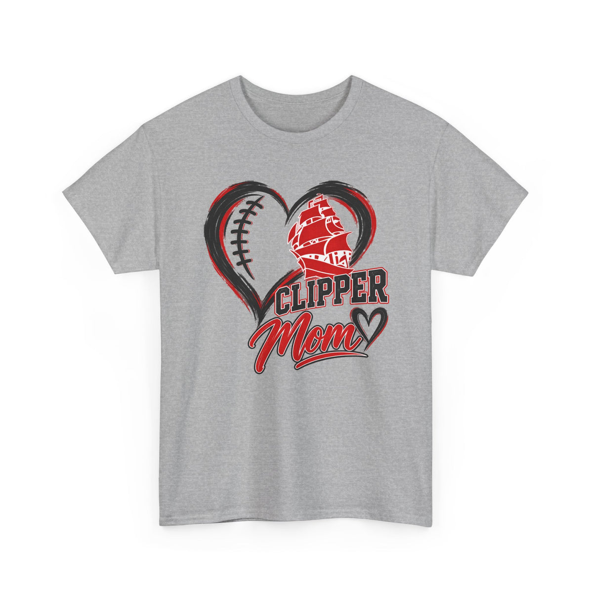 Clipper Mom T-Shirt — Heart Baseball & Ship Logo Tee for Baseball Moms