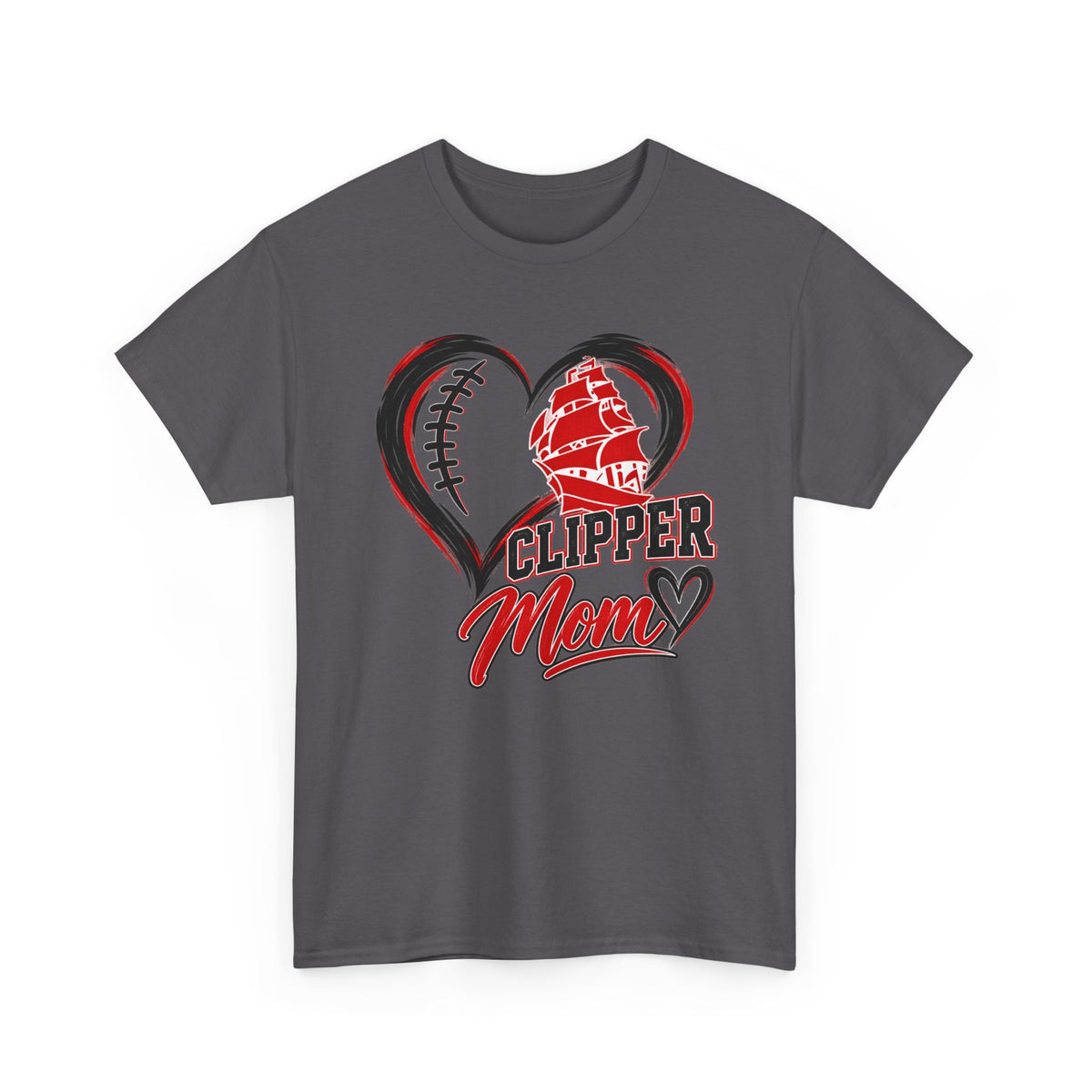 Clipper Mom T-Shirt — Heart Baseball & Ship Logo Tee for Baseball Moms