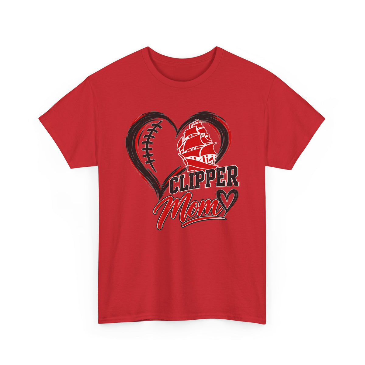 Clipper Mom T-Shirt — Heart Baseball & Ship Logo Tee for Baseball Moms