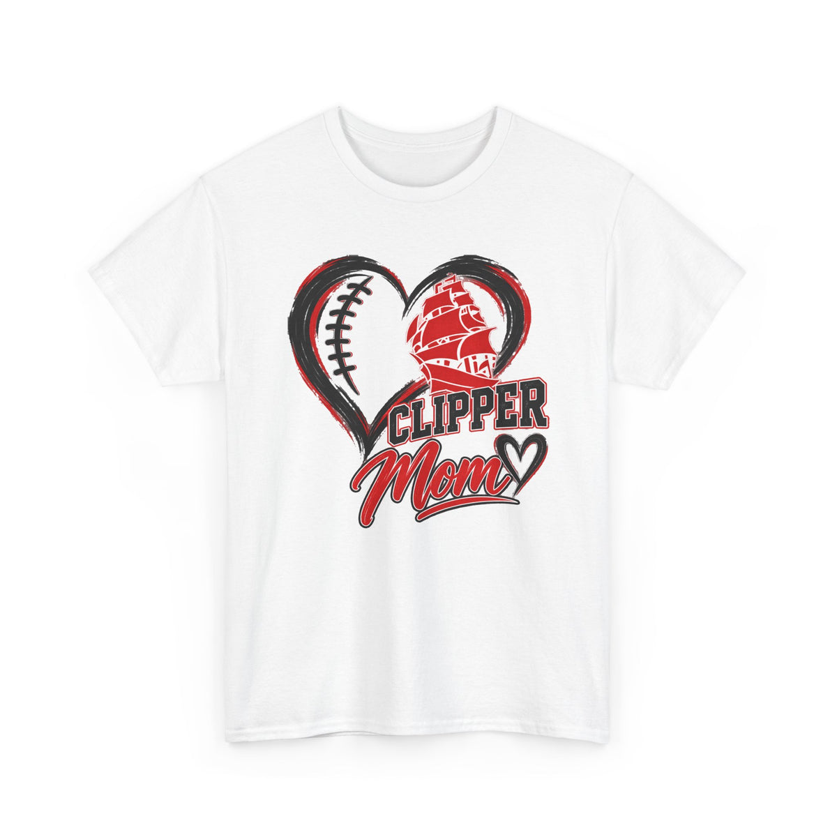 Clipper Mom T-Shirt — Heart Baseball & Ship Logo Tee for Baseball Moms