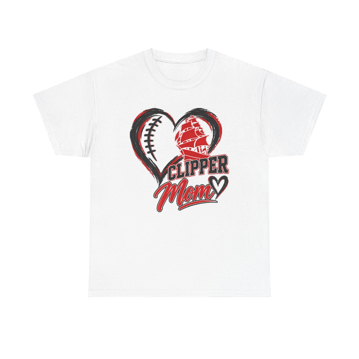 Clipper Mom T-Shirt — Heart Baseball & Ship Logo Tee for Baseball Moms