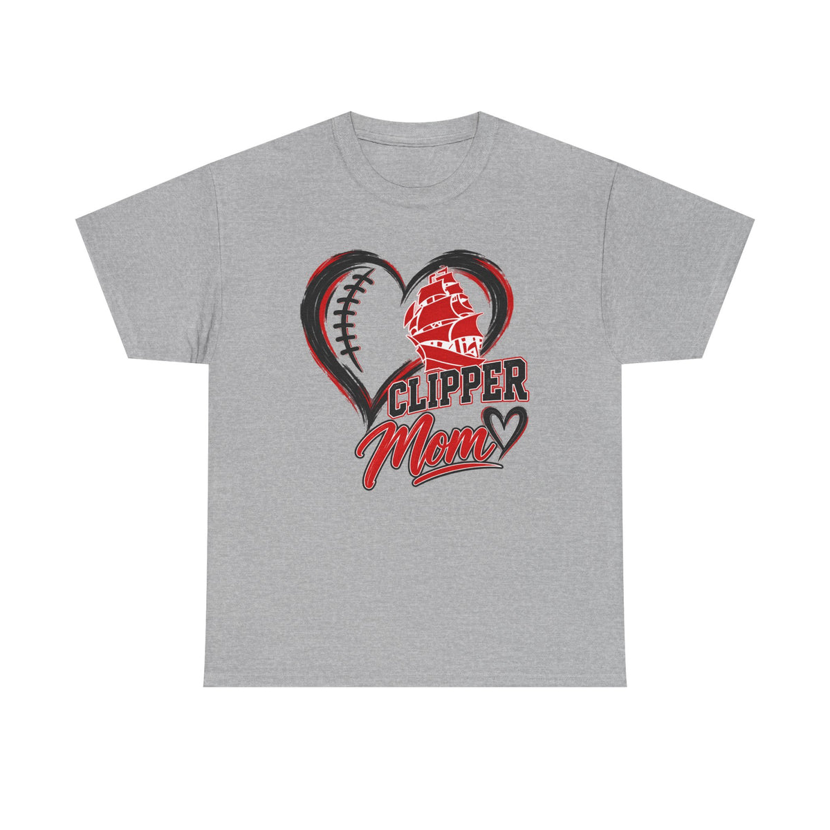 Clipper Mom T-Shirt — Heart Baseball & Ship Logo Tee for Baseball Moms