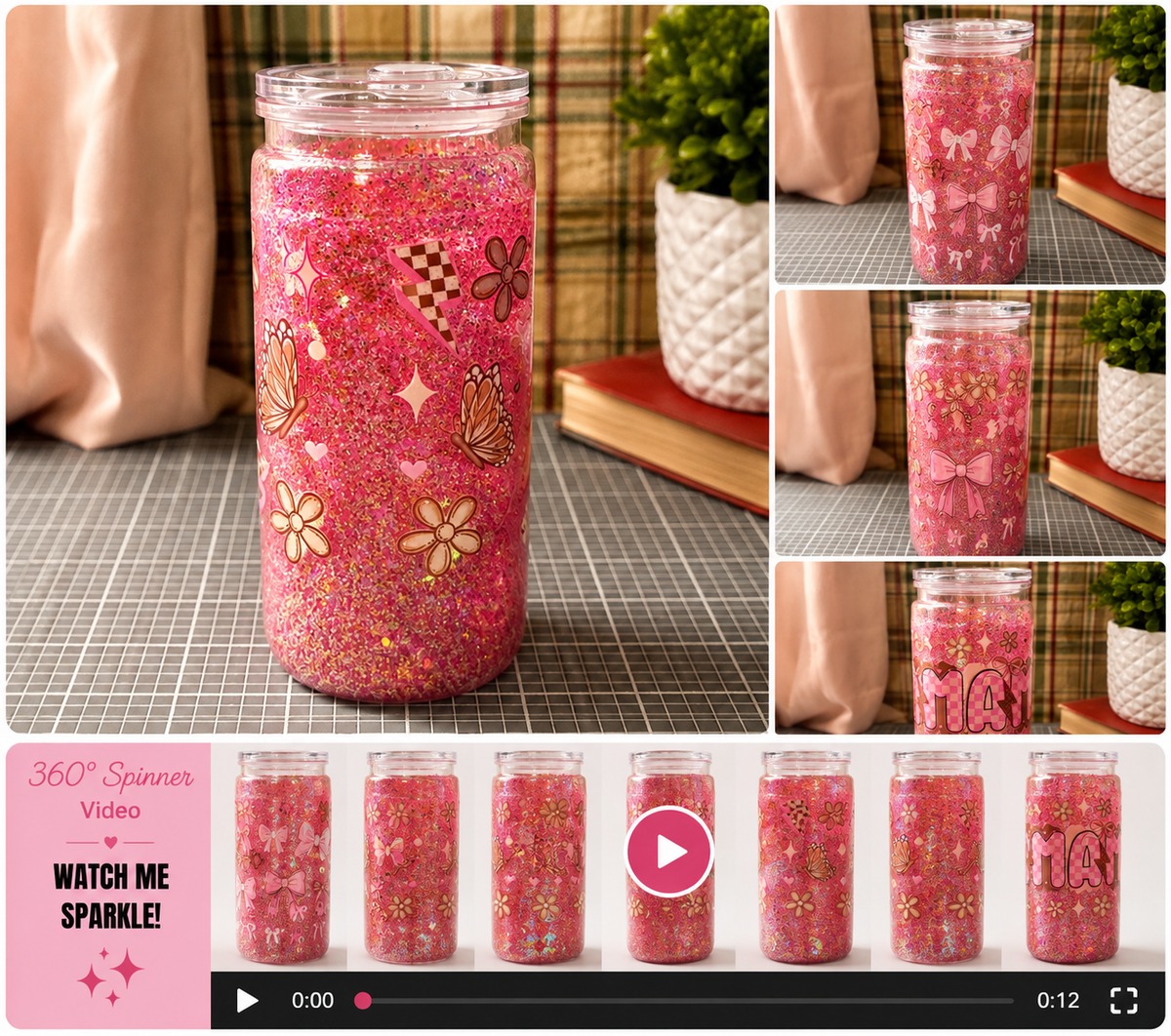 Pink Glitter Checkered Mama Tumbler