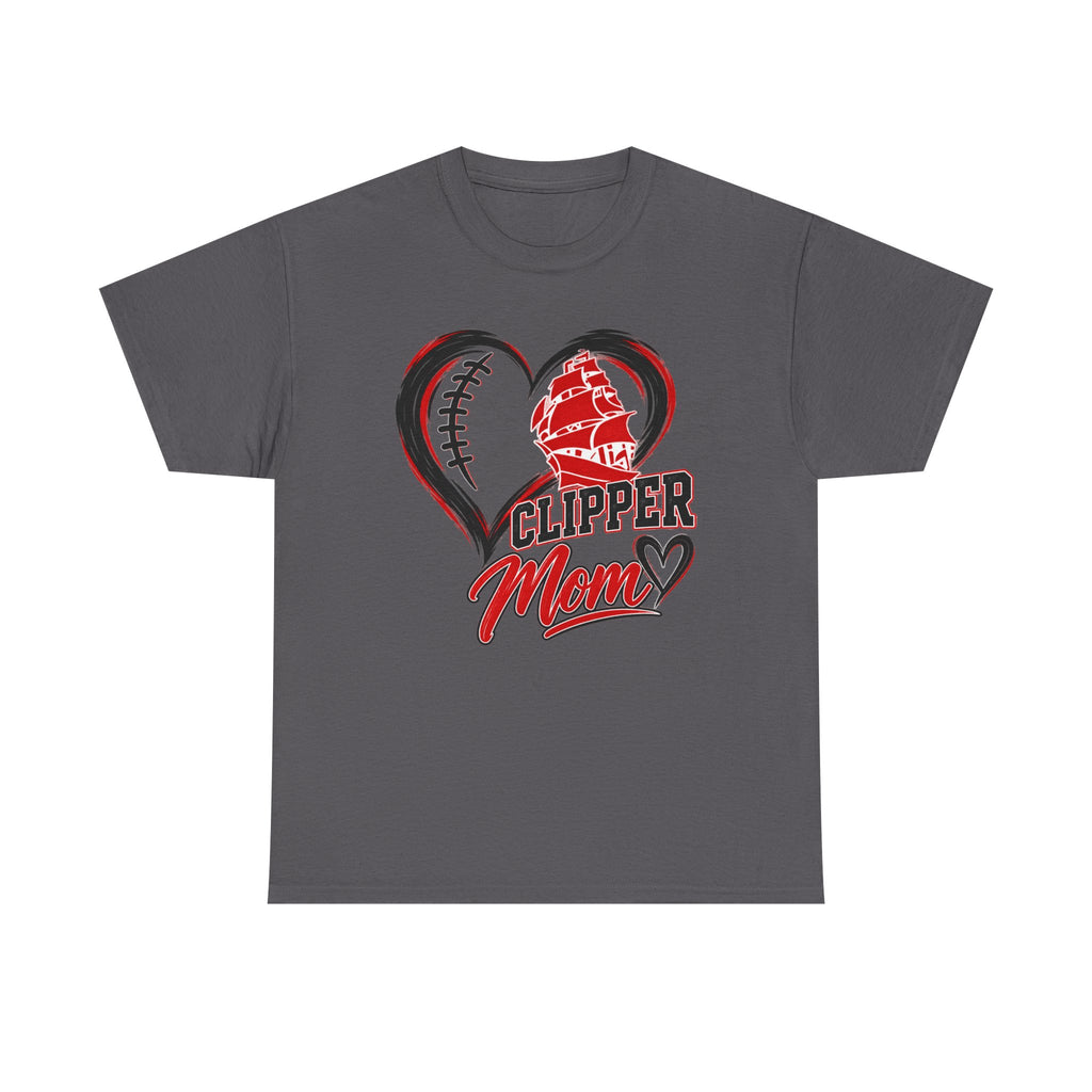 Clipper Mom T-Shirt — Heart Baseball & Ship Logo Tee for Baseball Moms
