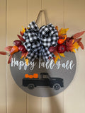 Round wooden fall door hanger, fall, sign, happy fall y’all