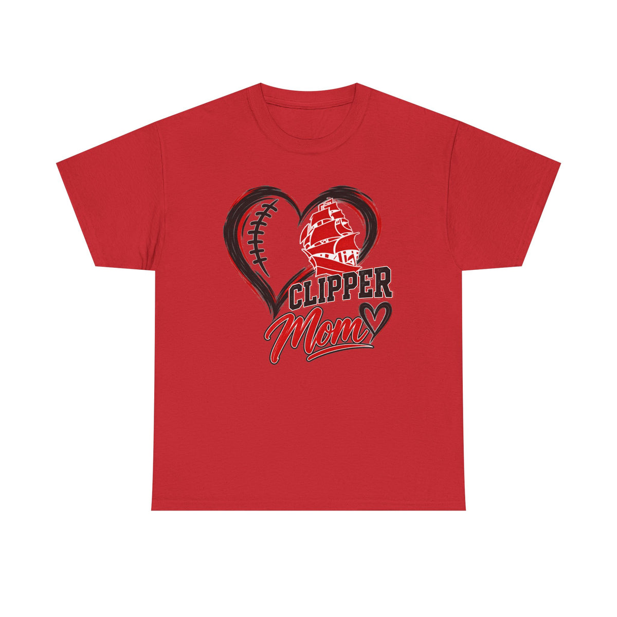Clipper Mom T-Shirt — Heart Baseball & Ship Logo Tee for Baseball Moms