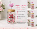 Bow & Cherry 16 oz Glass Tumbler with Straw 🎀🍒💗