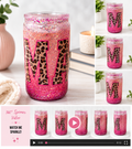 Pink Leopard M Glitter 16 oz Snow globe Tumbler 🐆💗
