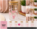 Pink & White Bow Clear Glass Tumbler with Bamboo Lid