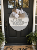 Hello Gray & White Round Wooden Door Sign – 18"