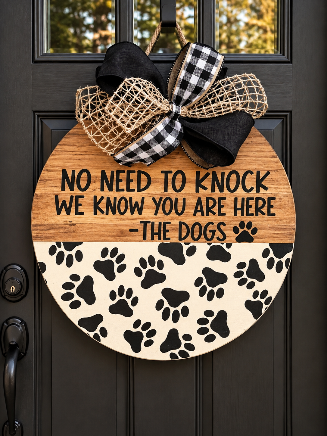 No Need to Knock Dog Paw Print Wooden Door Sign – 15"