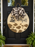 Hey Y’all Highland Cow & Cowhide Door Hanger