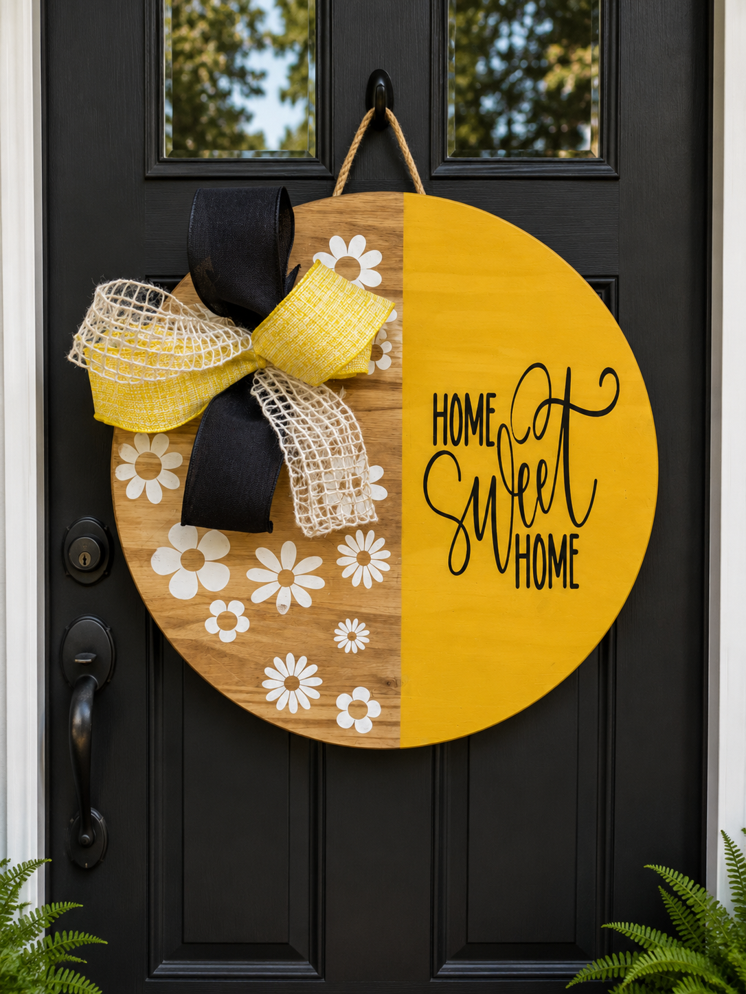 Home Sweet Home Yellow & Floral Wooden Door Hanger