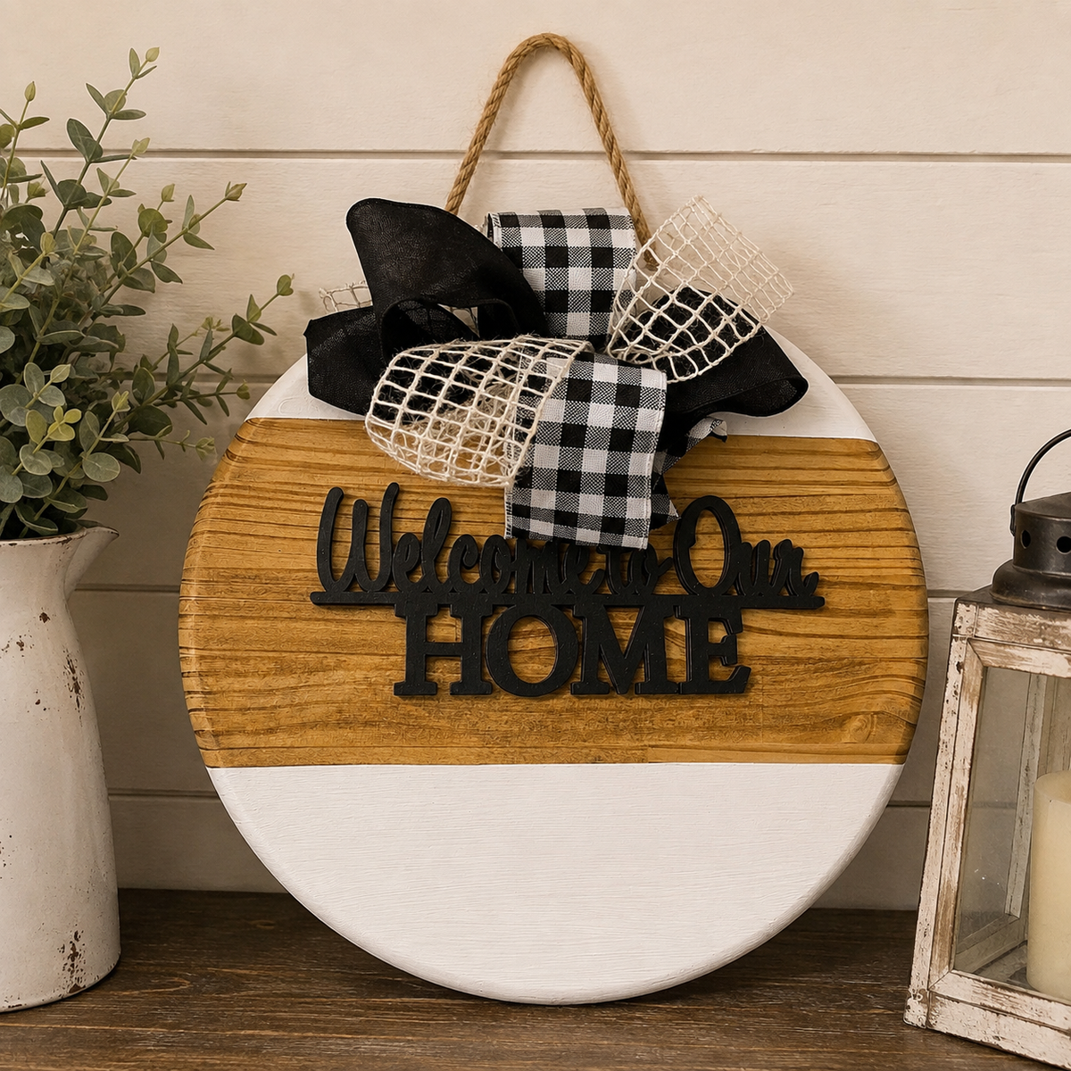 Welcome to Our Home Round Wood Door Sign  📝