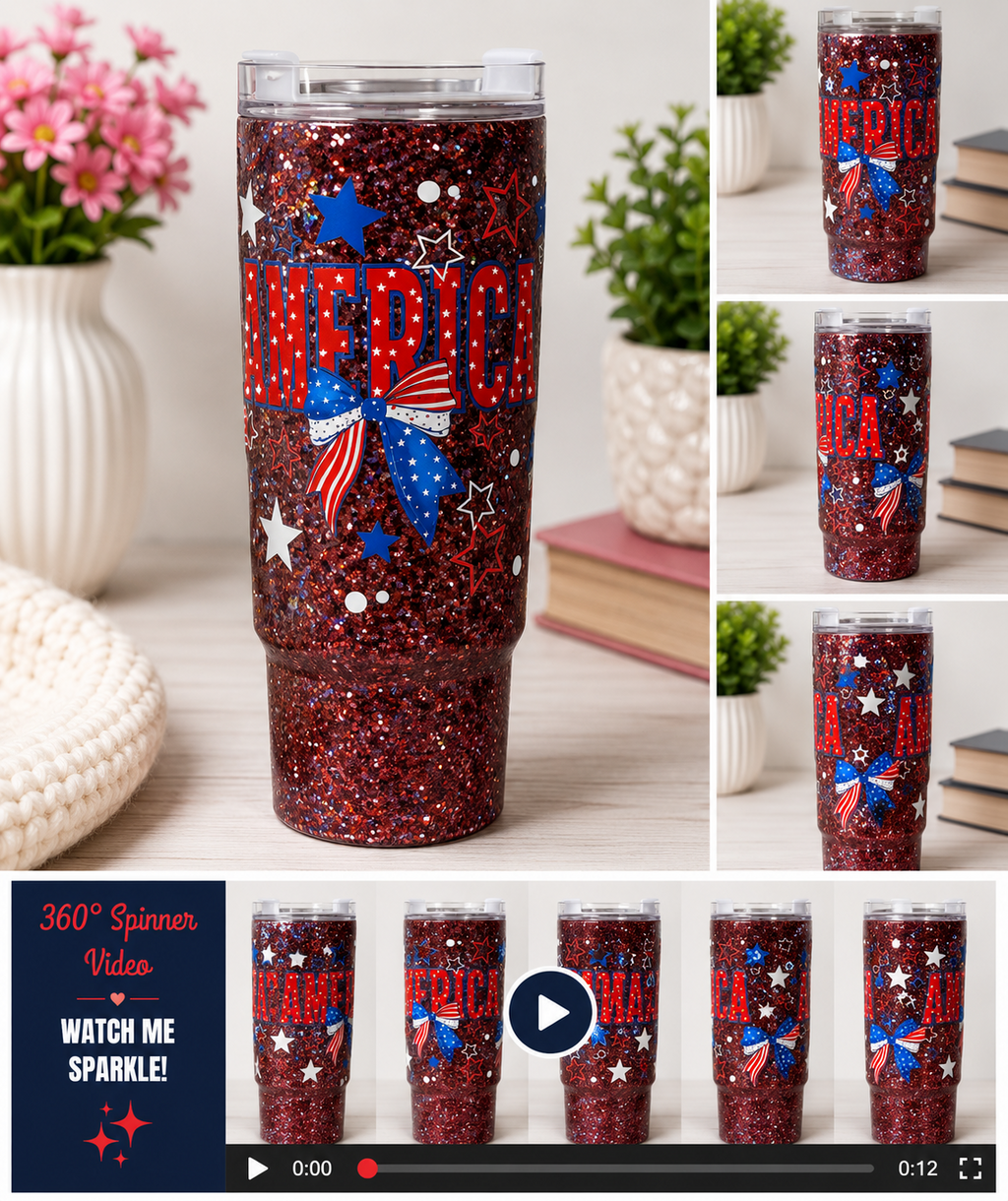 Patriotic American Glitter 40 oz Tumbler✨