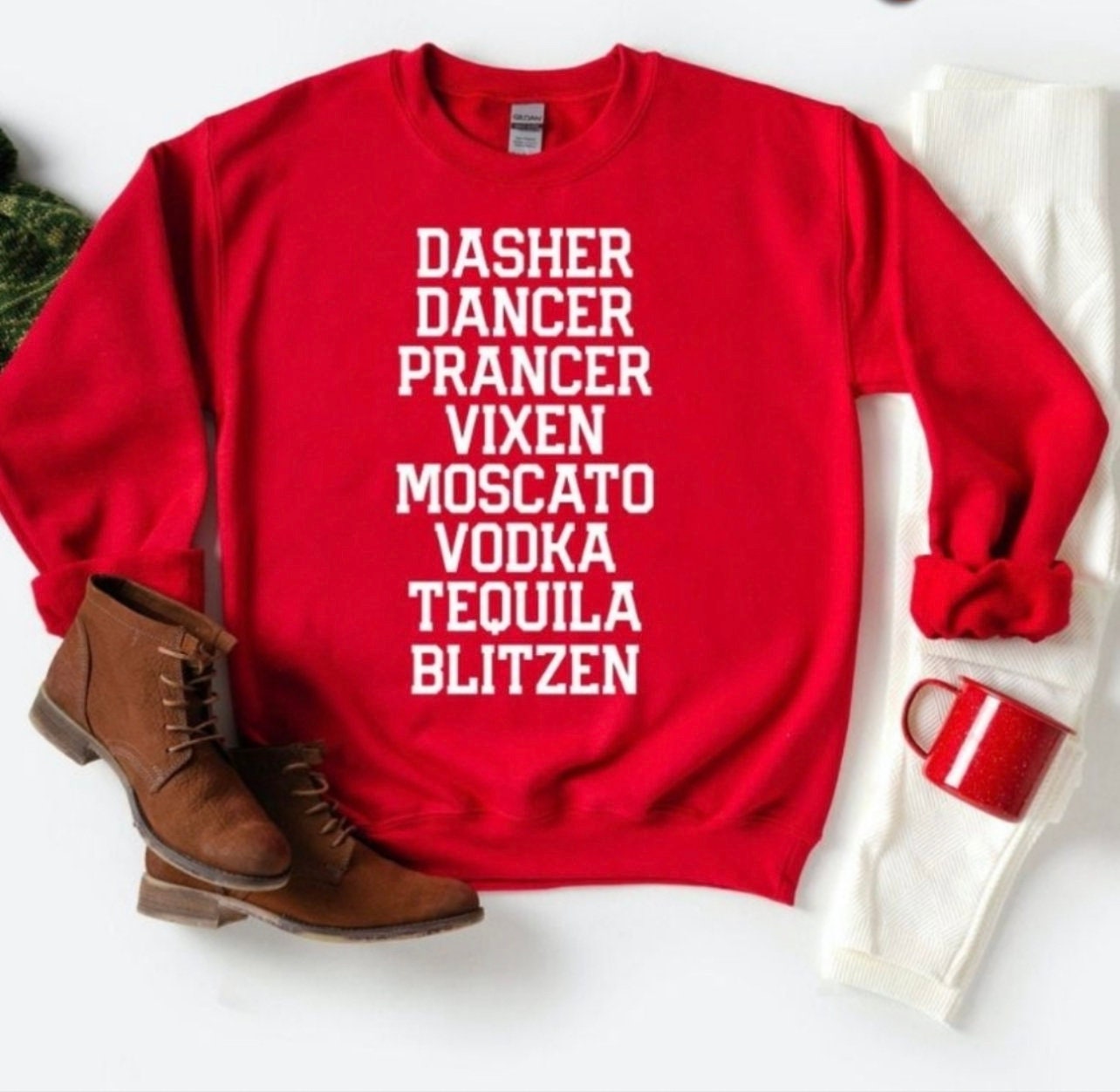 Dasher,Dancer,Prancer,Vixen,Moscato,Vodka,Tequila,Blitzen T-shirt, screen print