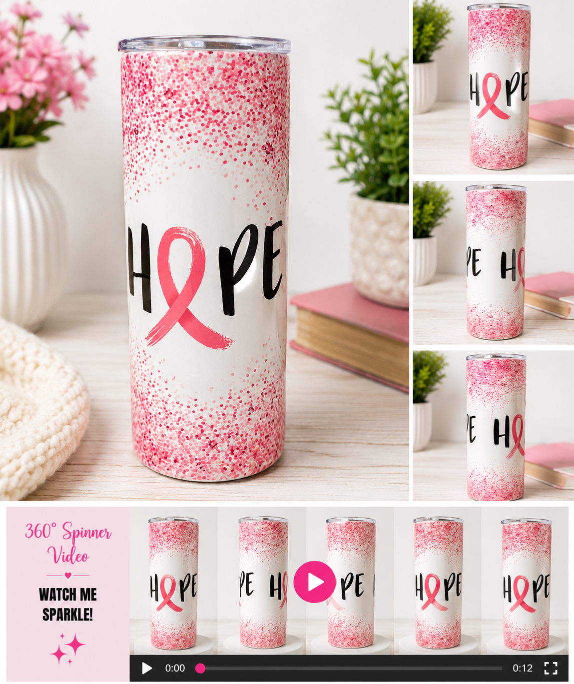Hope Pink Ribbon 20 oz Sublimation Tumbler 🎀