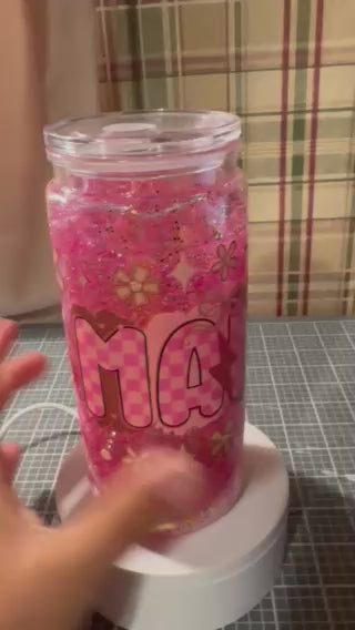Pink Glitter Checkered Mama Tumbler