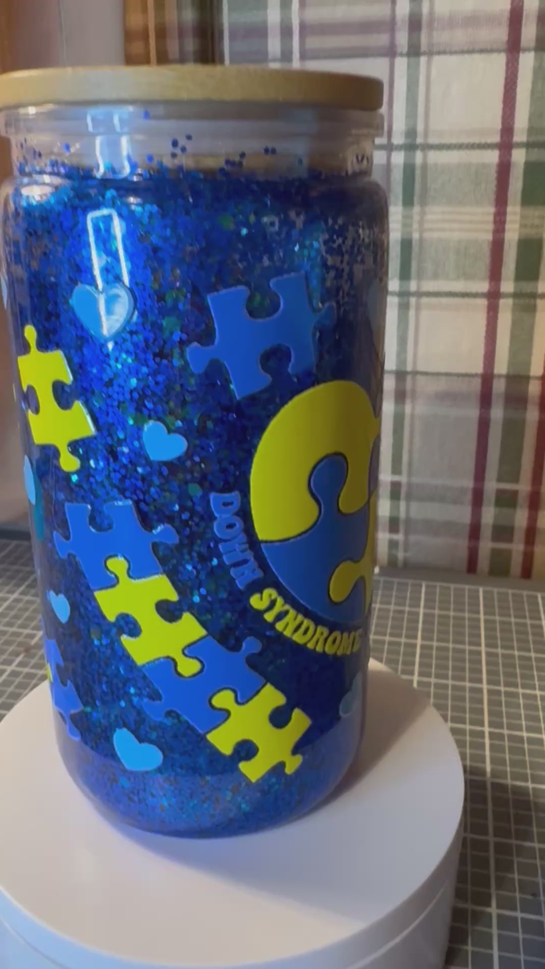 Blue & Yellow Down Syndrome Awareness Puzzle Piece Glitter Tumbler
