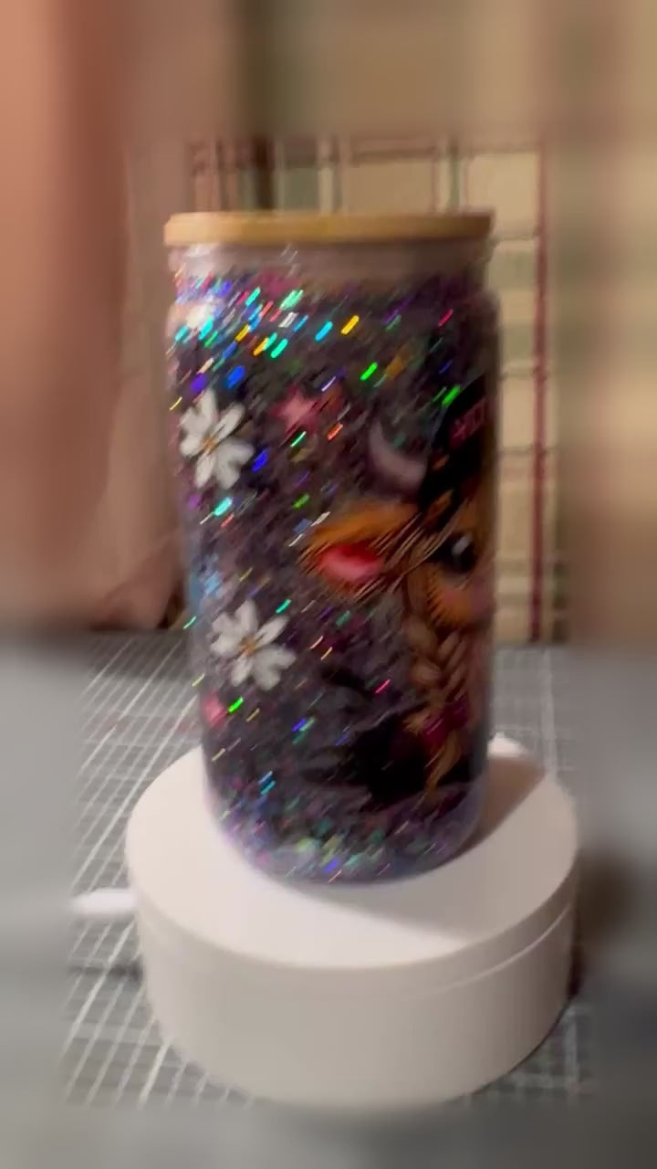 Hot Mess Highland Cow 16 oz Glitter Snowglobe Tumbler 🐮✨