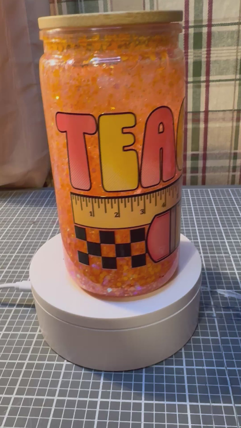 🍎 Teacher Life Orange Glitter 16 oz Snowglobe Tumbler 📚🧡