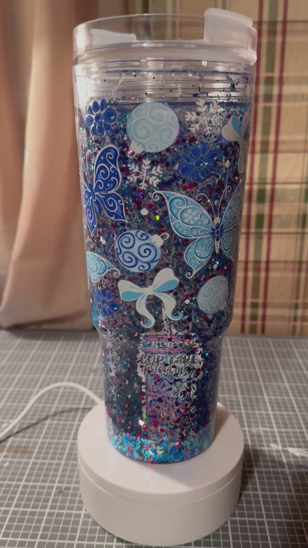 Blue Butterfly Glitter 40 oz Tumbler with Handle 💙🦋