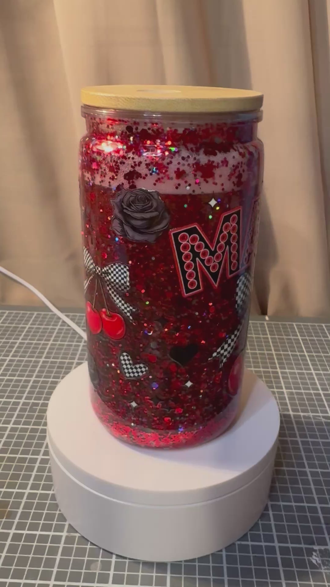 MAMA Cherry & Bow 16 oz Snowglobe Tumbler